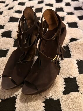 Pelle Moda Dark Brown Strappy Open-Toe High Heels